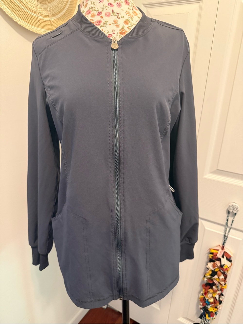Cherokee Slate Blue Zip-Front Scrub Jacket